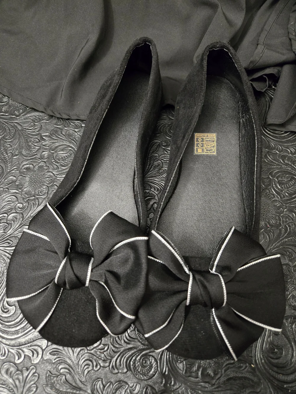 Black Bow-Trim Women's Ballet Flats